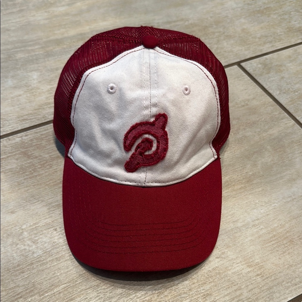 Peloton trucker hat, NWOT, dark red and pink.